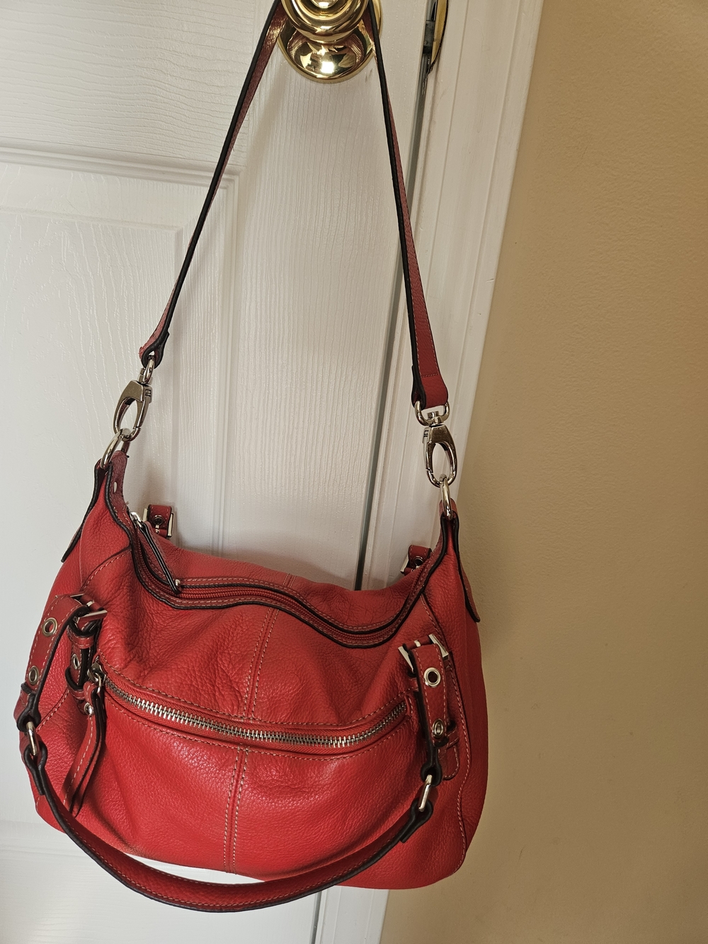 Tignanello Red Leather Shoulder Bag - Stylish Everyday Hobo